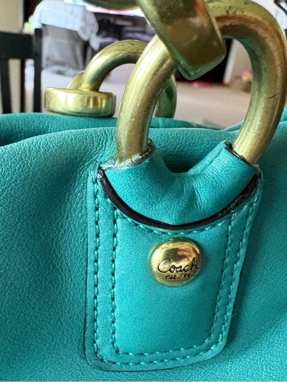 Coach Leather Purse Kristin #L1073-16814 Teal Color Bag Good Condition EUC - Picture 10 of 16